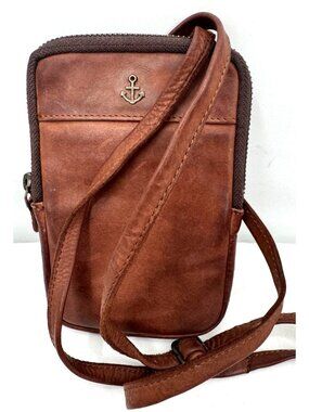 Harbour 2nd Genuine Oiled Brown Leather  Anchor Small Crossbody Bag Organizer